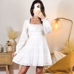 NWT Altar'd State Layne White Long Sleeve Tiered Dress Sz M $80